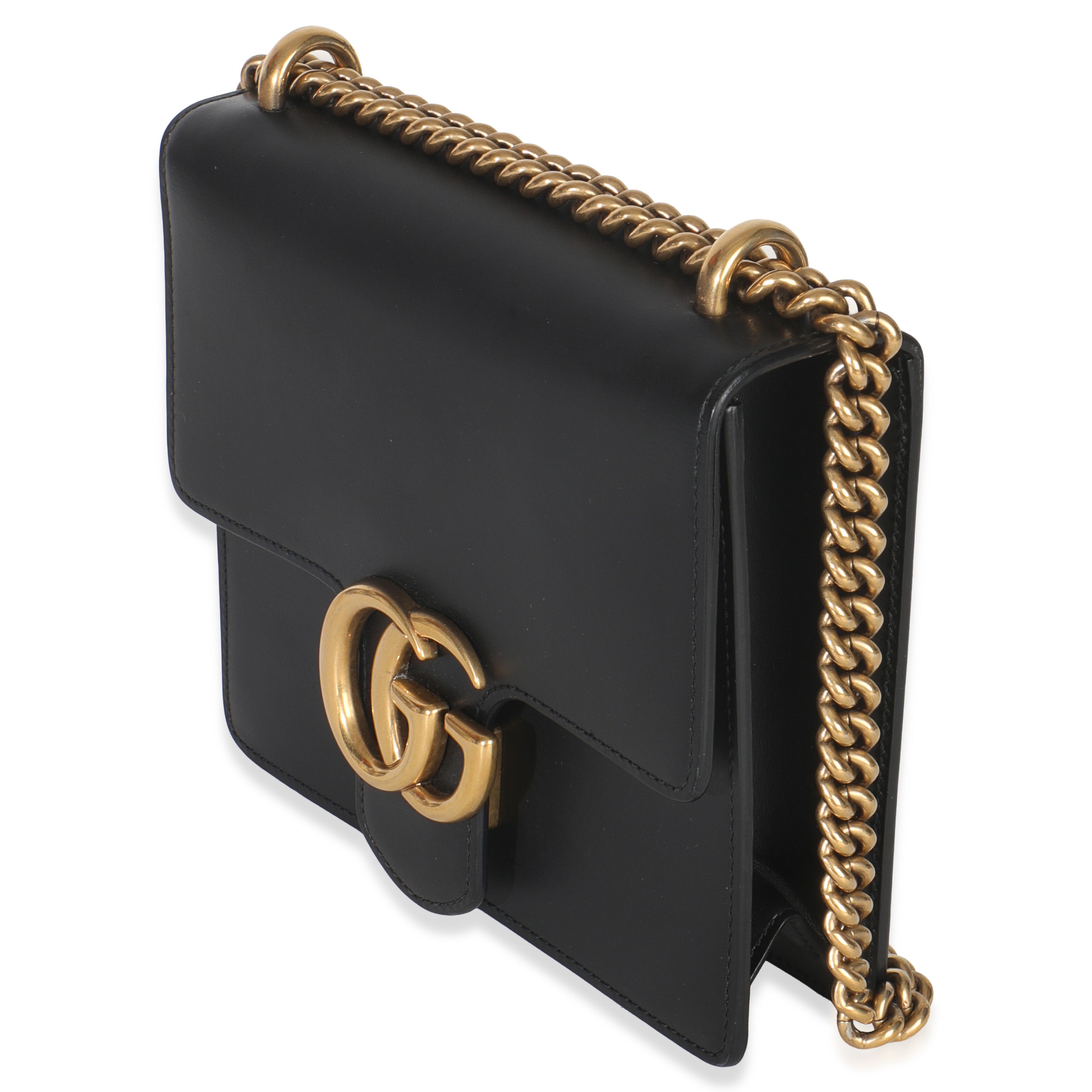 Gucci Black Smooth Calfskin Small GG Marmont Chain Bag