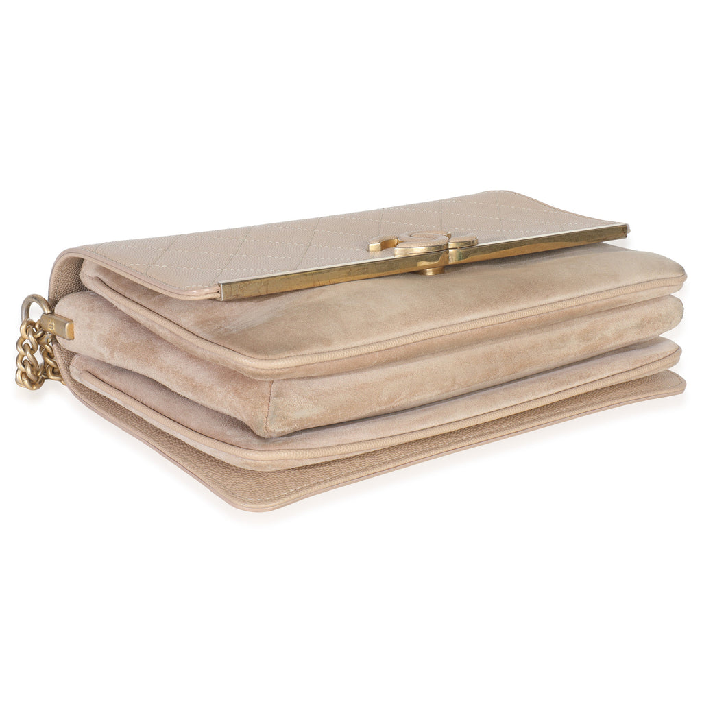 Chanel Beige Quilted Caviar Suede Lady Coco Chain Flap Bag