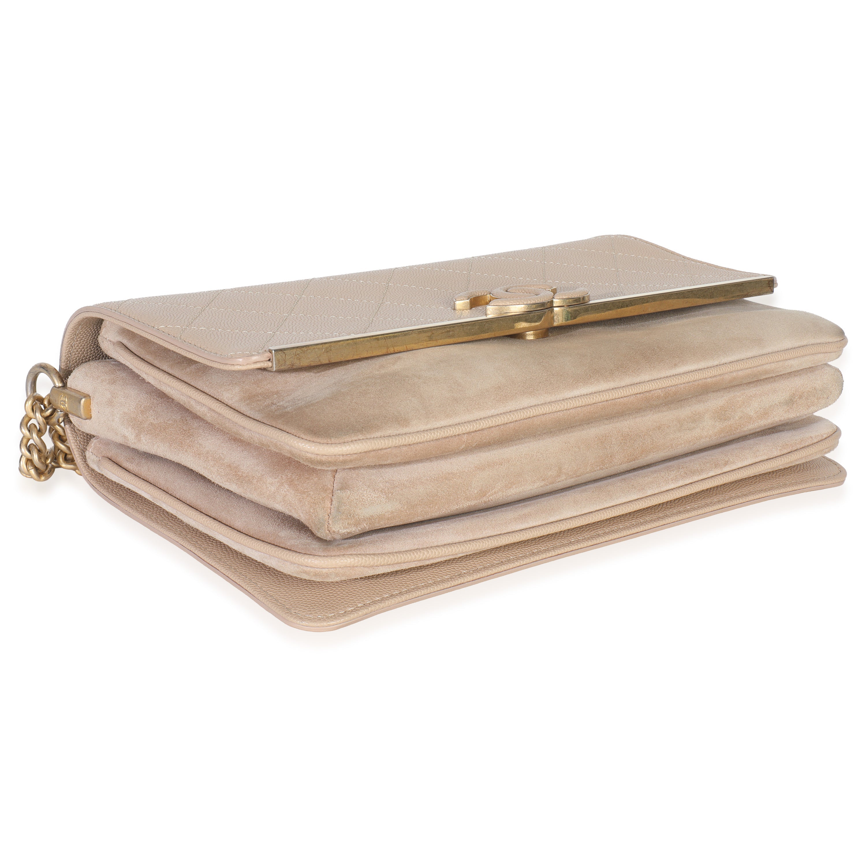 Chanel Beige Quilted Caviar Suede Lady Coco Chain Flap Bag