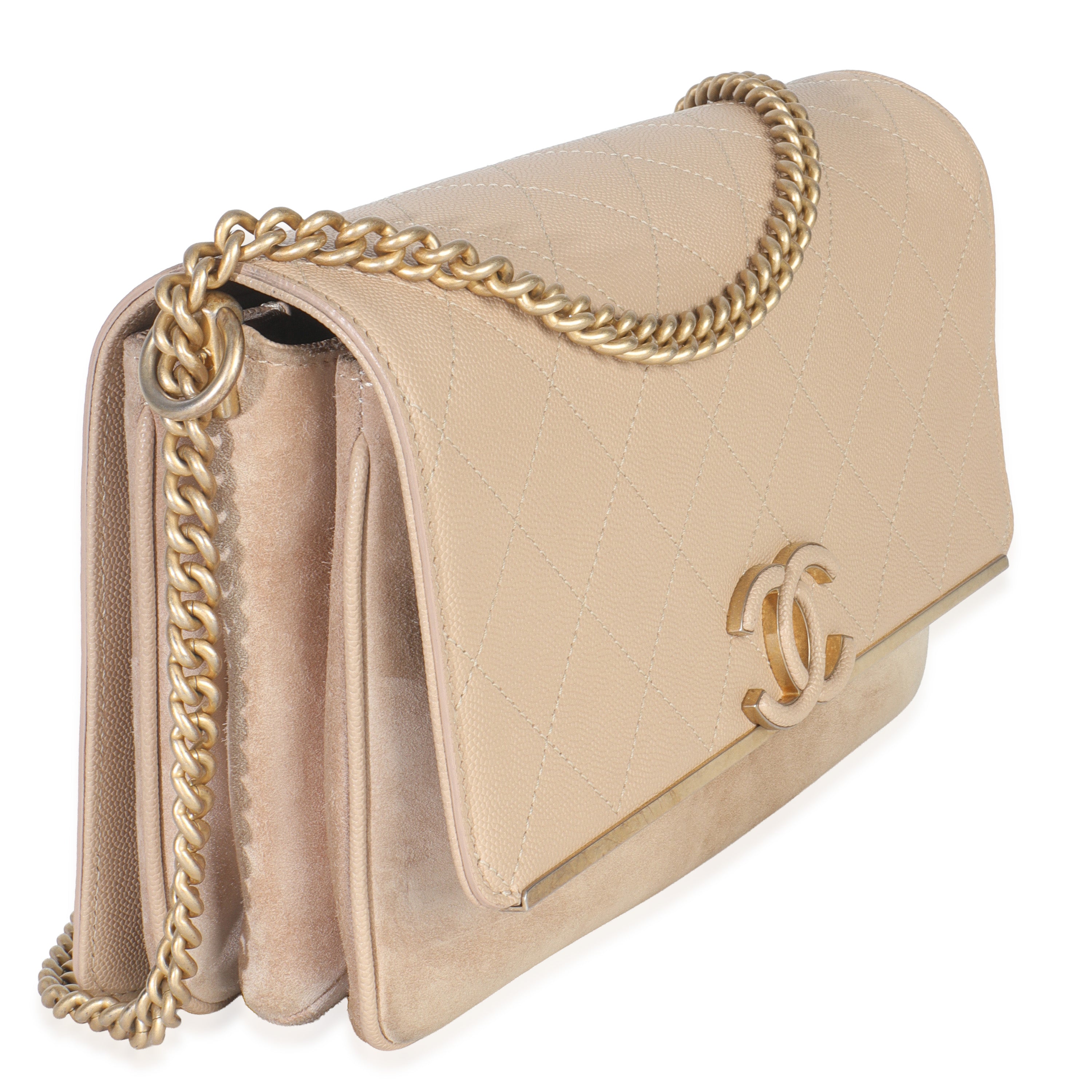 Chanel Beige Quilted Caviar Suede Lady Coco Chain Flap Bag