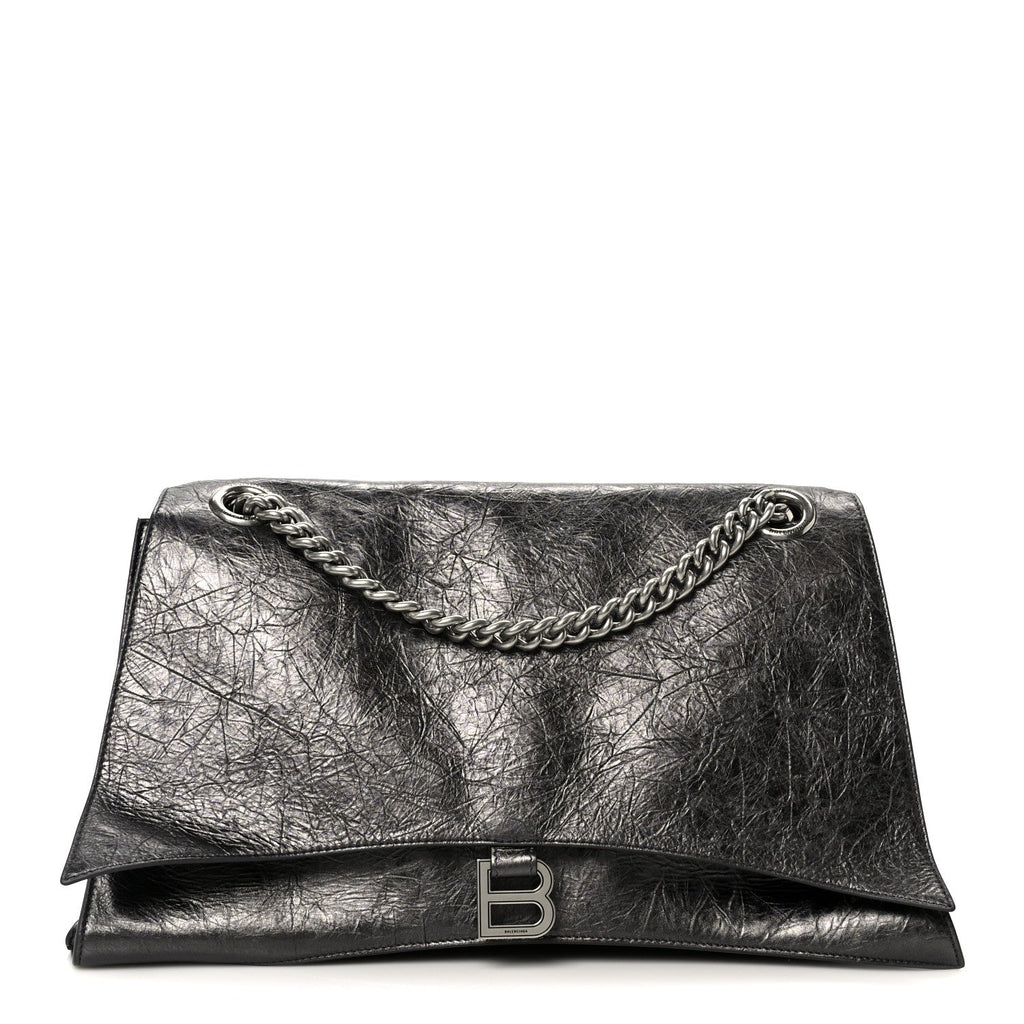 Balenciaga Metallic Crushed Calfskin Large Crush Chain Bag Steel Grey