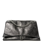 Balenciaga Metallic Crushed Calfskin Large Crush Chain Bag Steel Grey