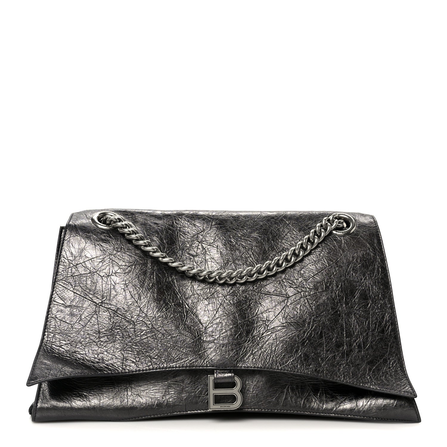 Balenciaga Metallic Crushed Calfskin Large Crush Chain Bag Steel Grey