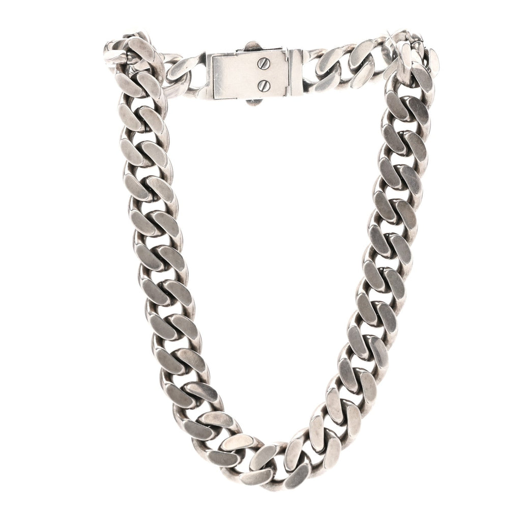 Saint Laurent Metal Curb Chain Necklace Oxidized Silver
