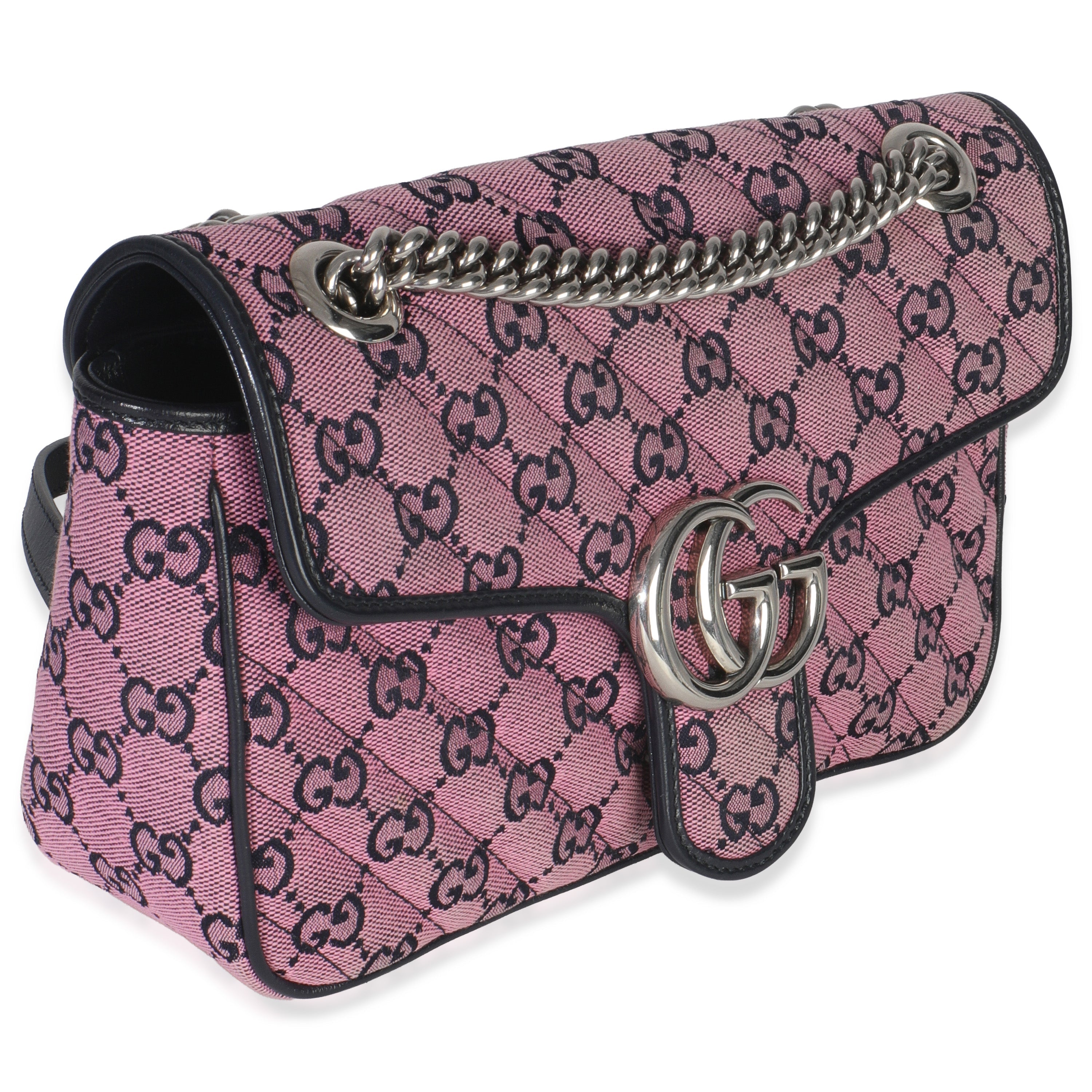 Gucci Pink GG Matelasse Diagonal Canvas Small GG Marmont Shoulder Bag