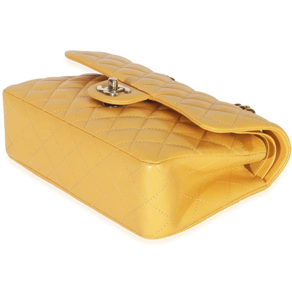 Chanel Yellow Caviar Quilted Small Classic Double Flap Handbag