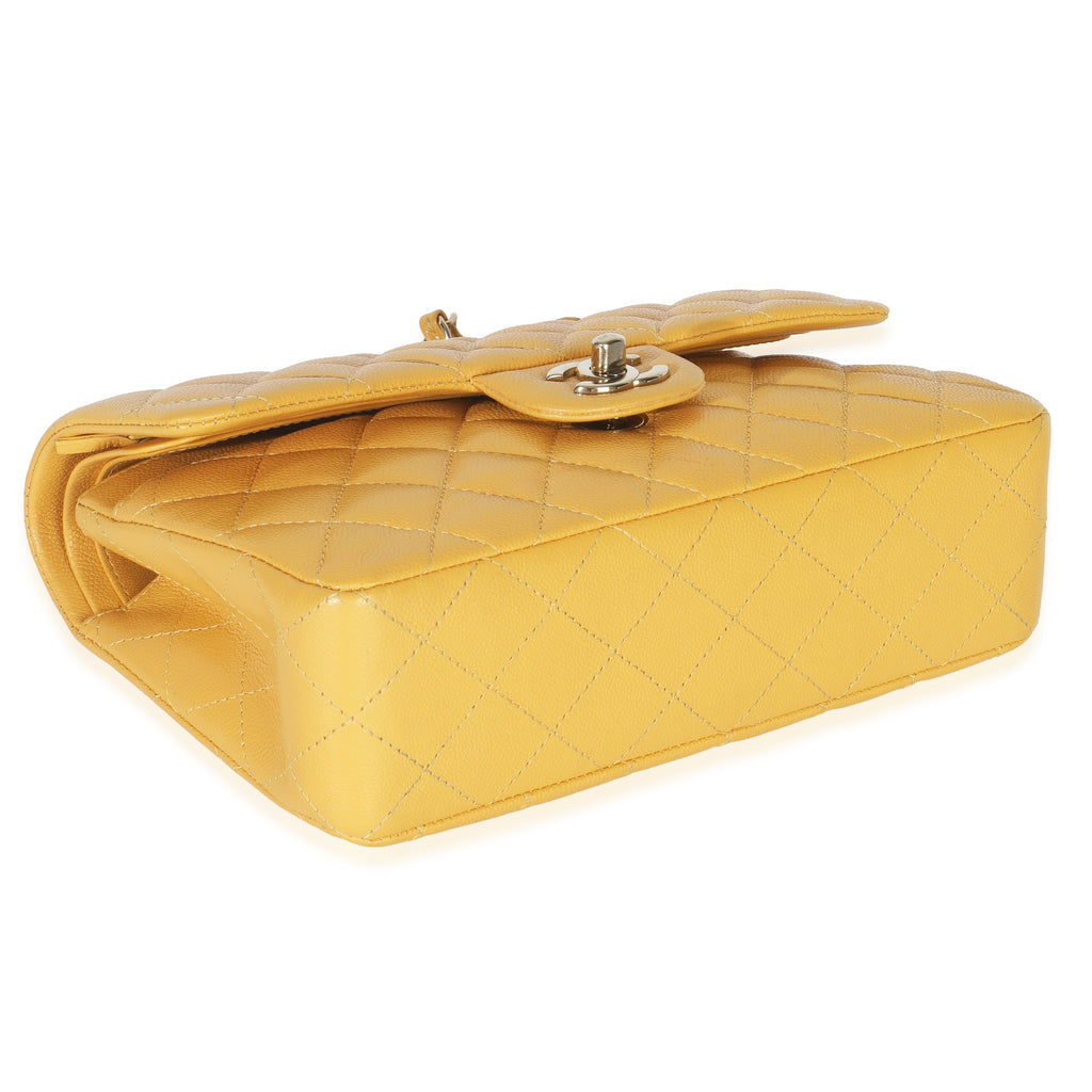 Chanel Yellow Caviar Quilted Small Classic Double Flap Handbag