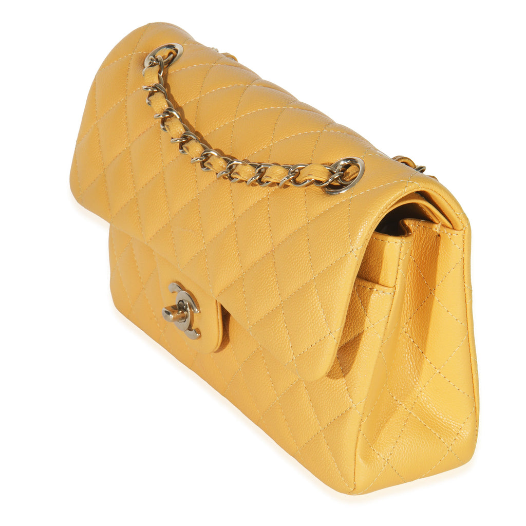Chanel Yellow Caviar Quilted Small Classic Double Flap Handbag
