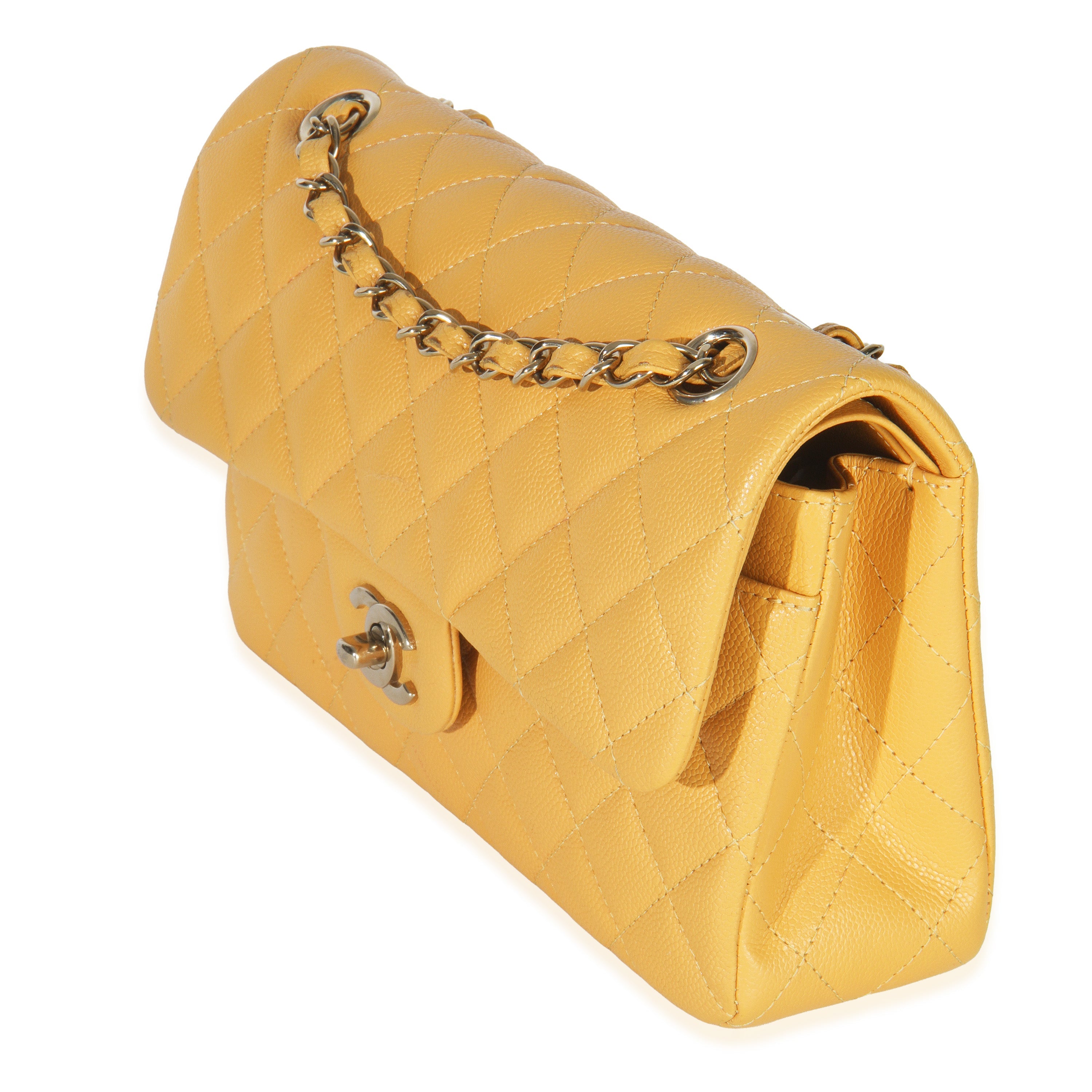 Chanel Yellow Caviar Quilted Small Classic Double Flap Handbag