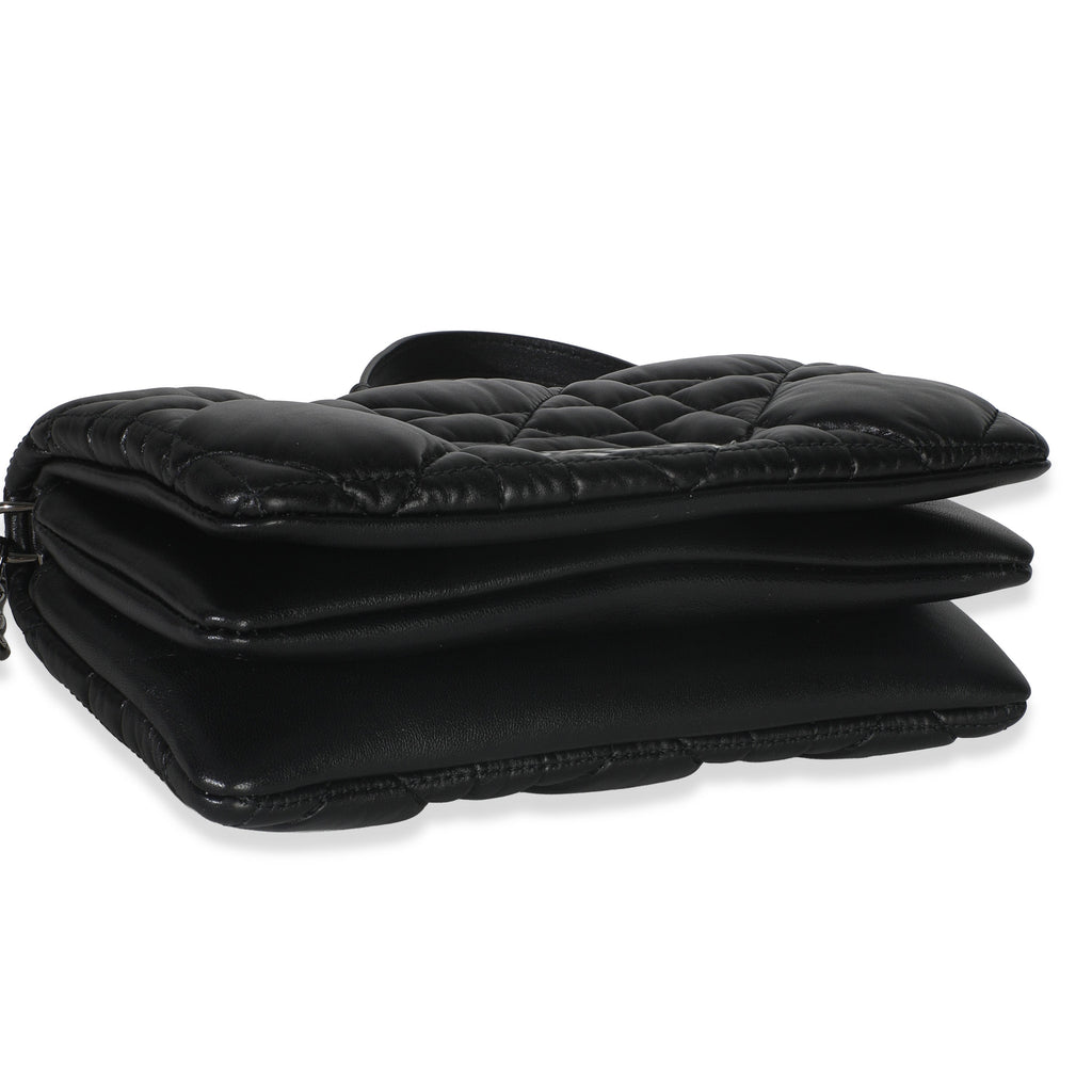 Christian Dior Black Puffy Calfskin Macrocannage Mini Caro Bag