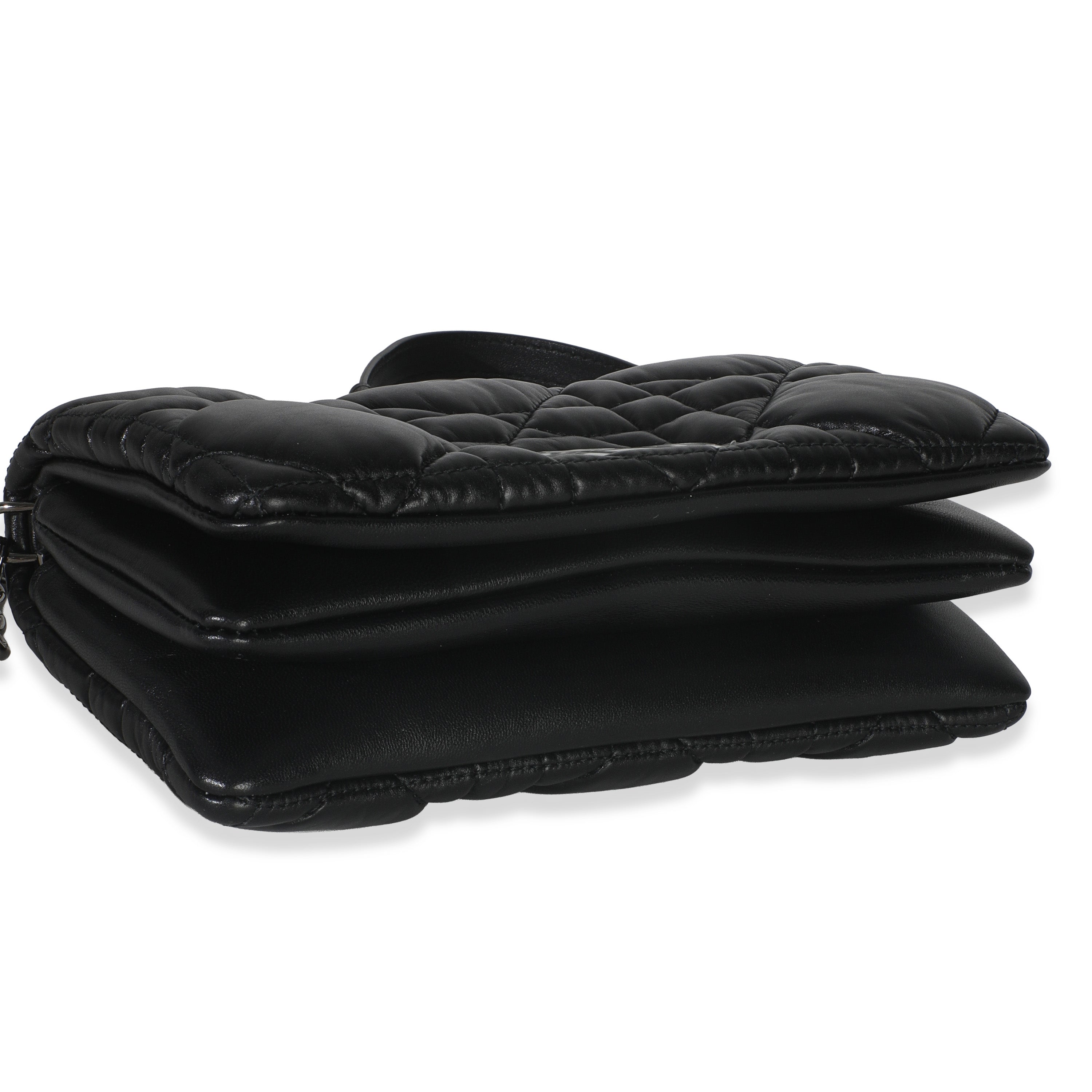 Christian Dior Black Puffy Calfskin Macrocannage Mini Caro Bag