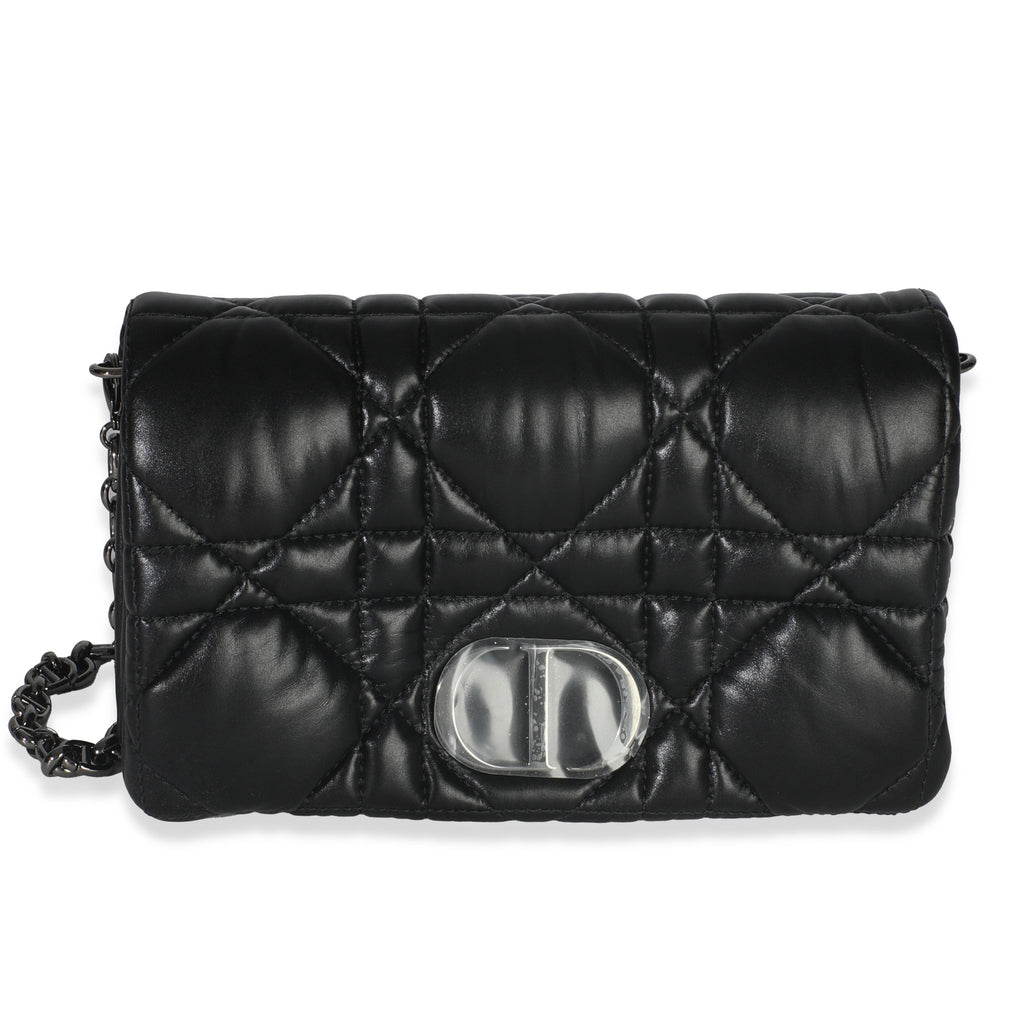 Christian Dior Black Puffy Calfskin Macrocannage Mini Caro Bag