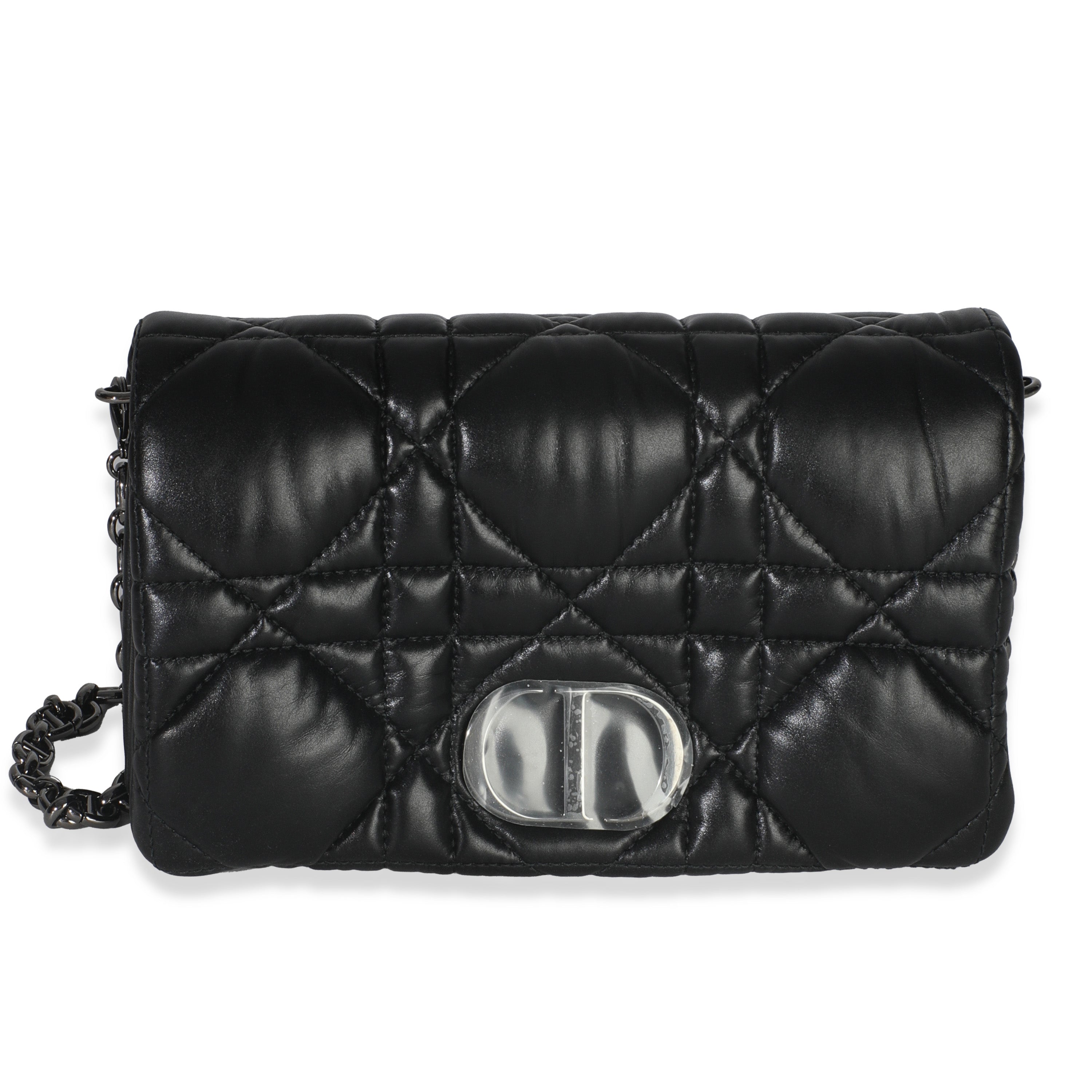 Christian Dior Black Puffy Calfskin Macrocannage Mini Caro Bag
