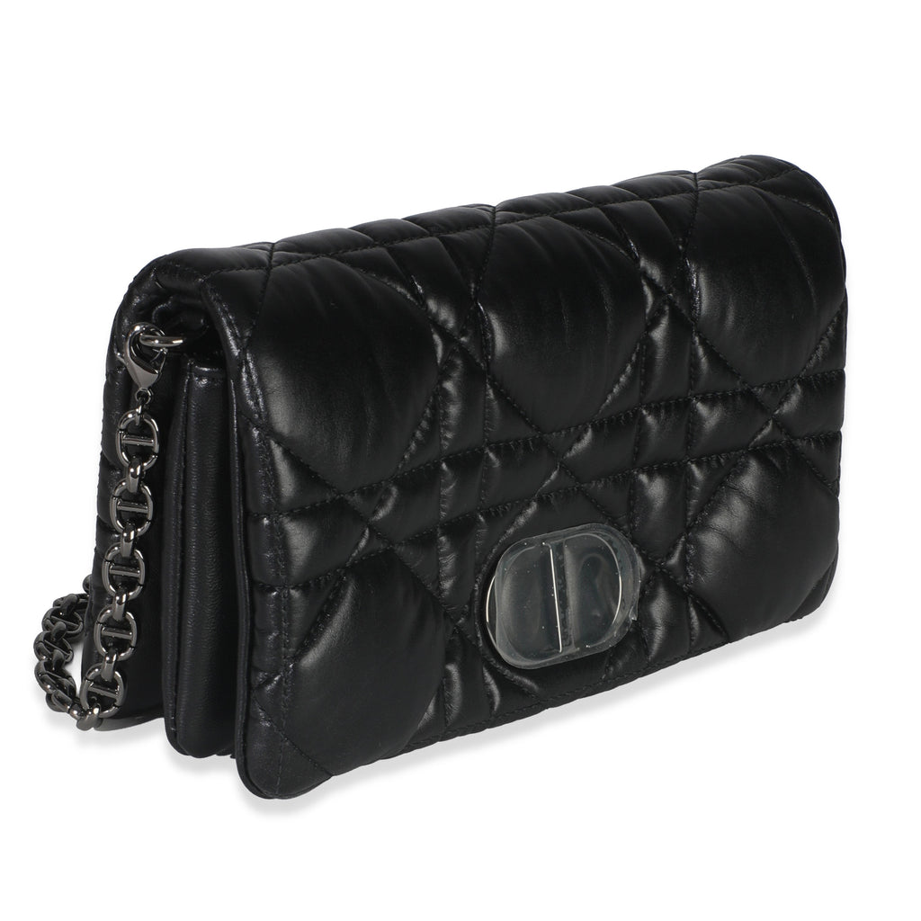 Christian Dior Black Puffy Calfskin Macrocannage Mini Caro Bag