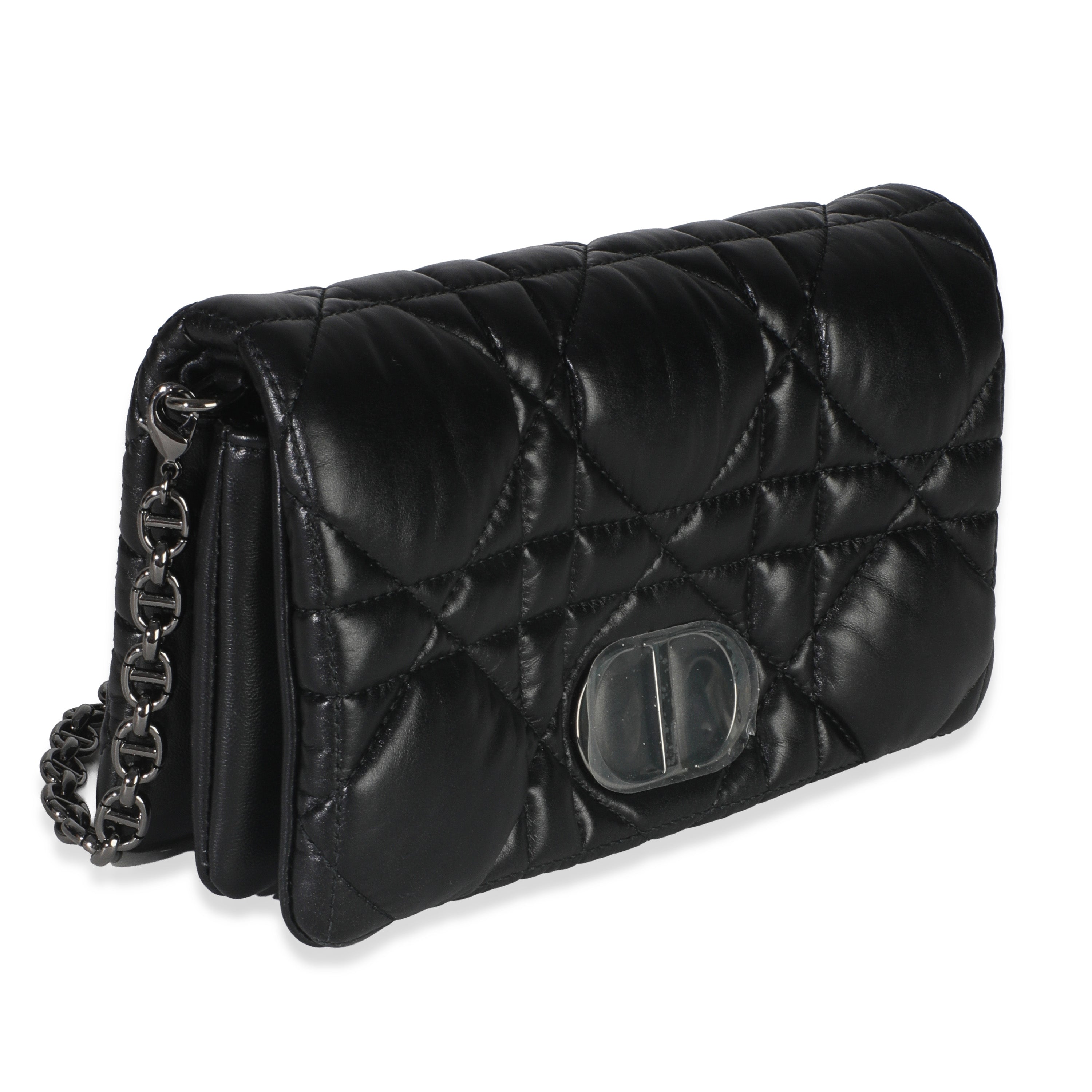 Christian Dior Black Puffy Calfskin Macrocannage Mini Caro Bag