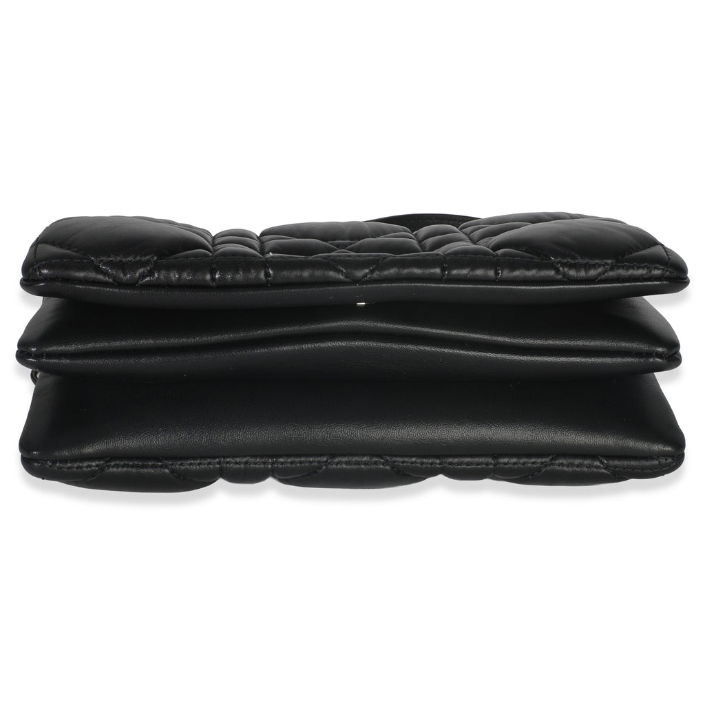 Christian Dior Black Puffy Calfskin Macrocannage Mini Caro Bag