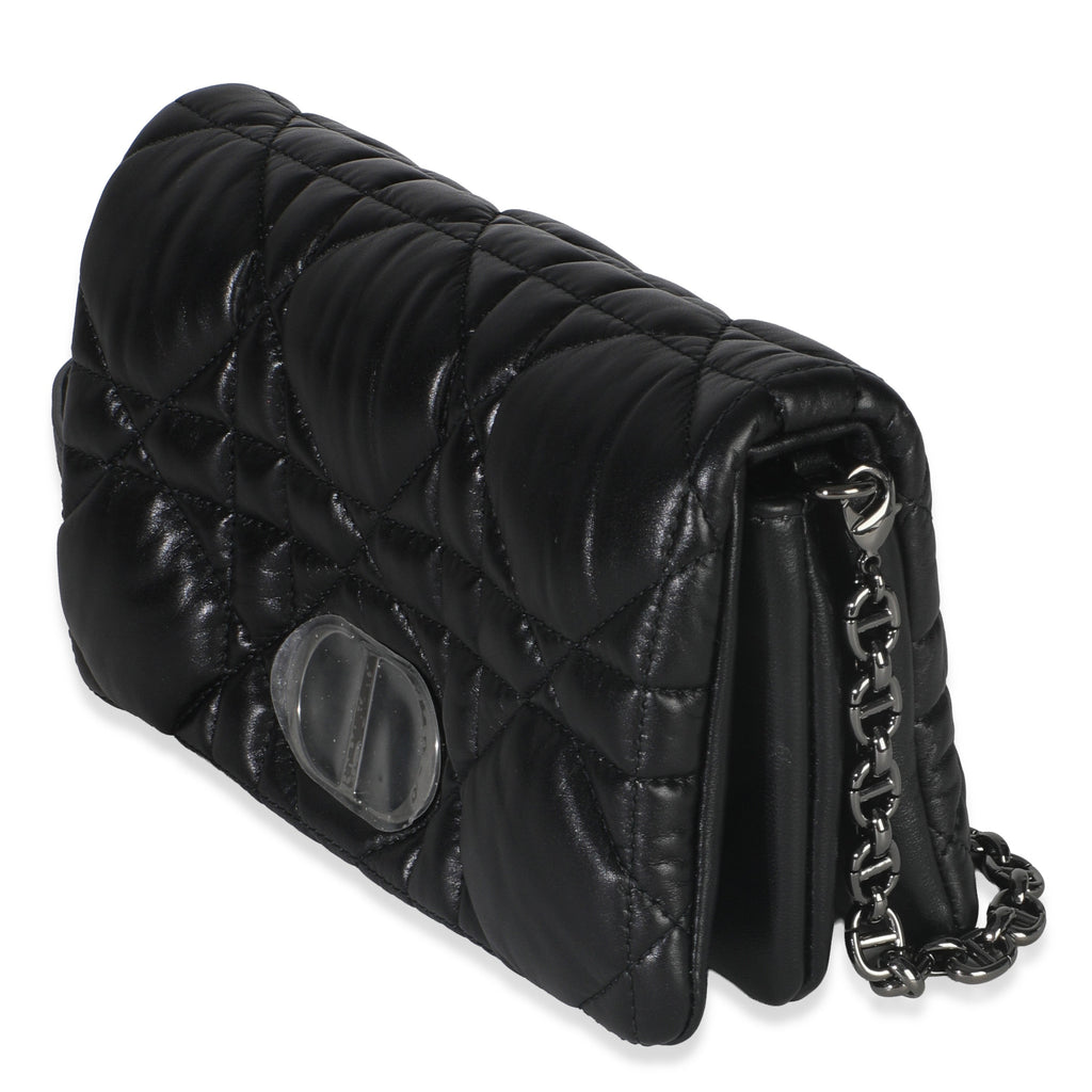 Christian Dior Black Puffy Calfskin Macrocannage Mini Caro Bag