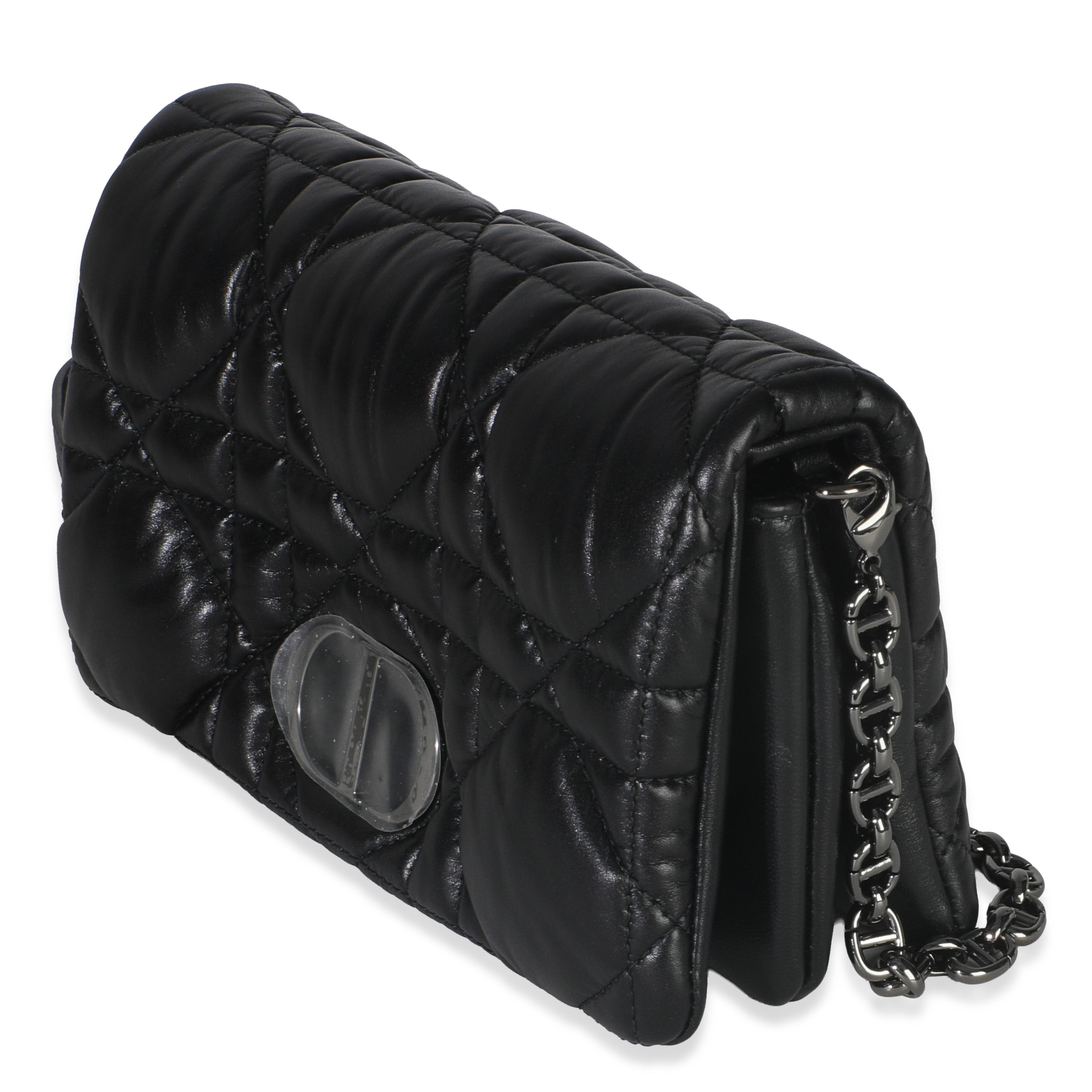 Christian Dior Black Puffy Calfskin Macrocannage Mini Caro Bag