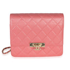 Chanel Pink Iridescent Quilted Caviar Golden Class Square Wallet On Chain