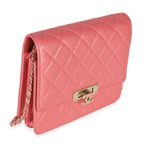 Chanel Pink Iridescent Quilted Caviar Golden Class Square Wallet On Chain