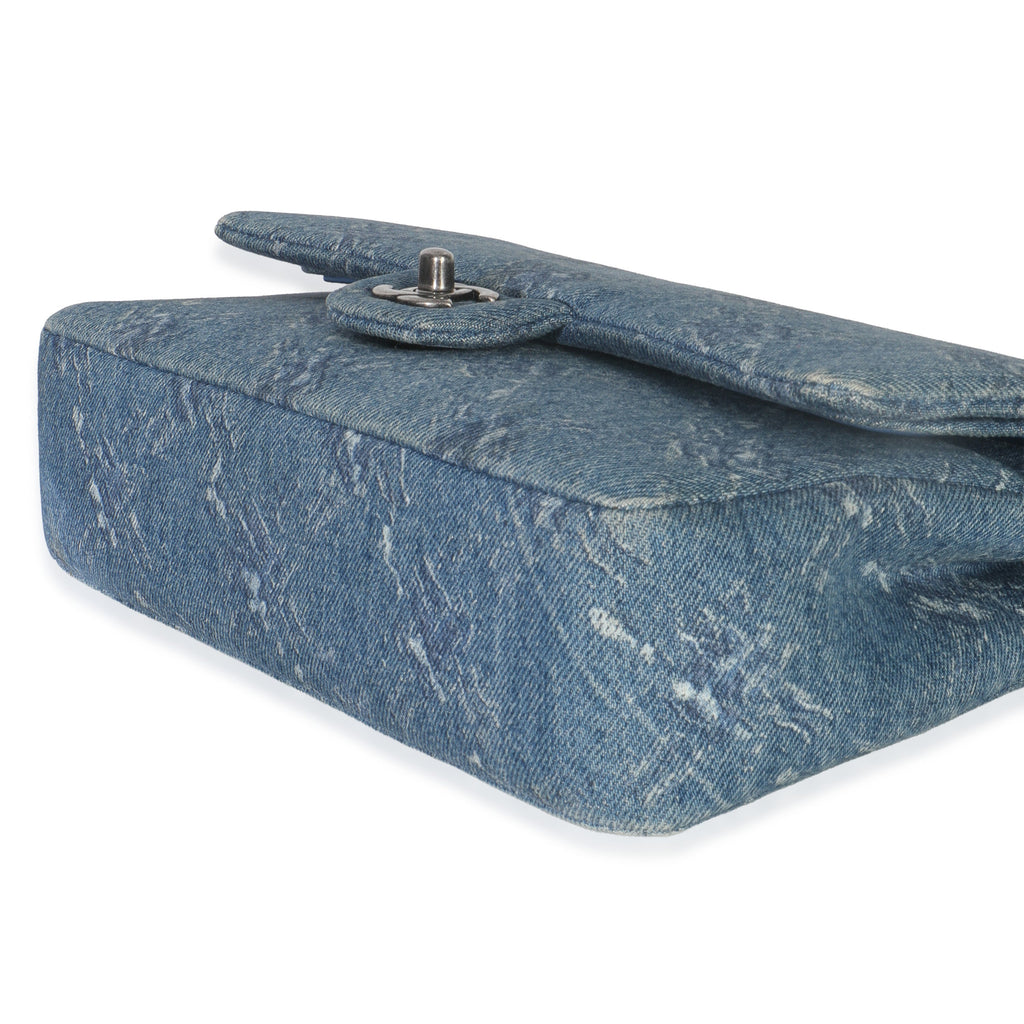 Chanel Blue Bleached Chain Printed Denim Medium Classic Double Flap Bag