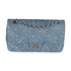 Chanel Blue Bleached Chain Printed Denim Medium Classic Double Flap Bag