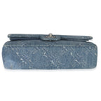 Chanel Blue Bleached Chain Printed Denim Medium Classic Double Flap Bag