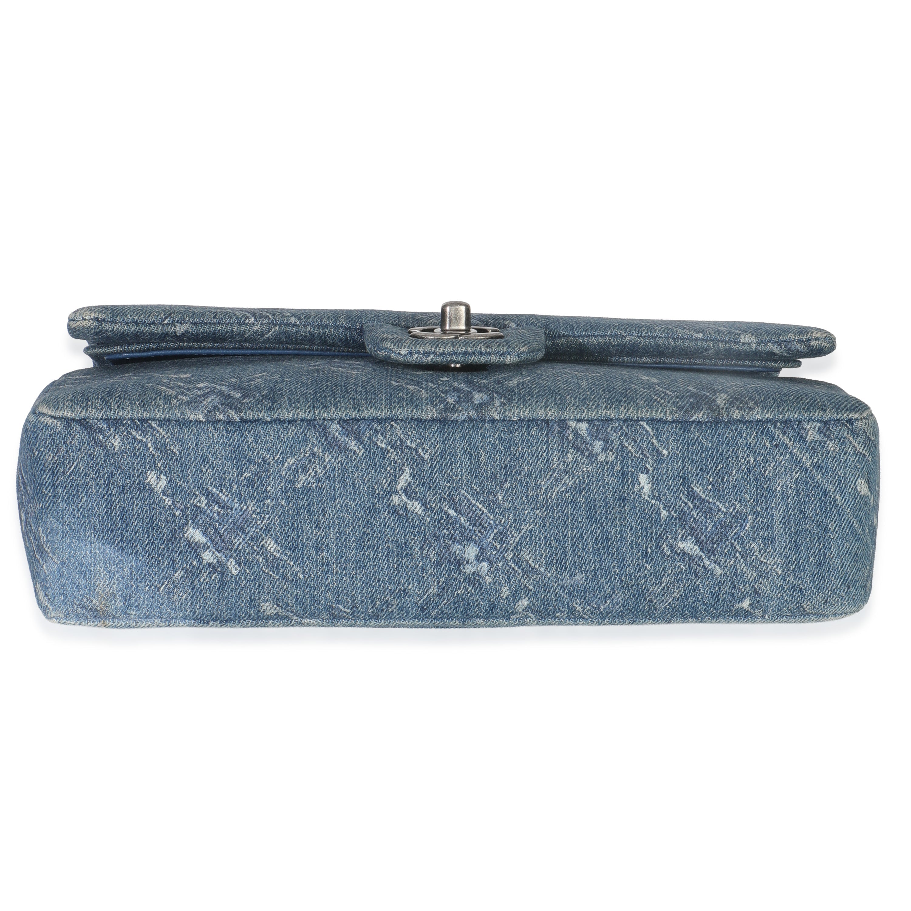 Chanel Blue Bleached Chain Printed Denim Medium Classic Double Flap Bag