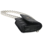 Chanel Black Quilted Calfskin Pearl Strap Mini Clutch With Chain