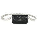 Chanel Black Quilted Calfskin Pearl Strap Mini Clutch With Chain