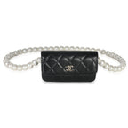 Chanel Black Quilted Calfskin Pearl Strap Mini Clutch With Chain