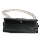 Chanel Black Quilted Calfskin Pearl Strap Mini Clutch With Chain