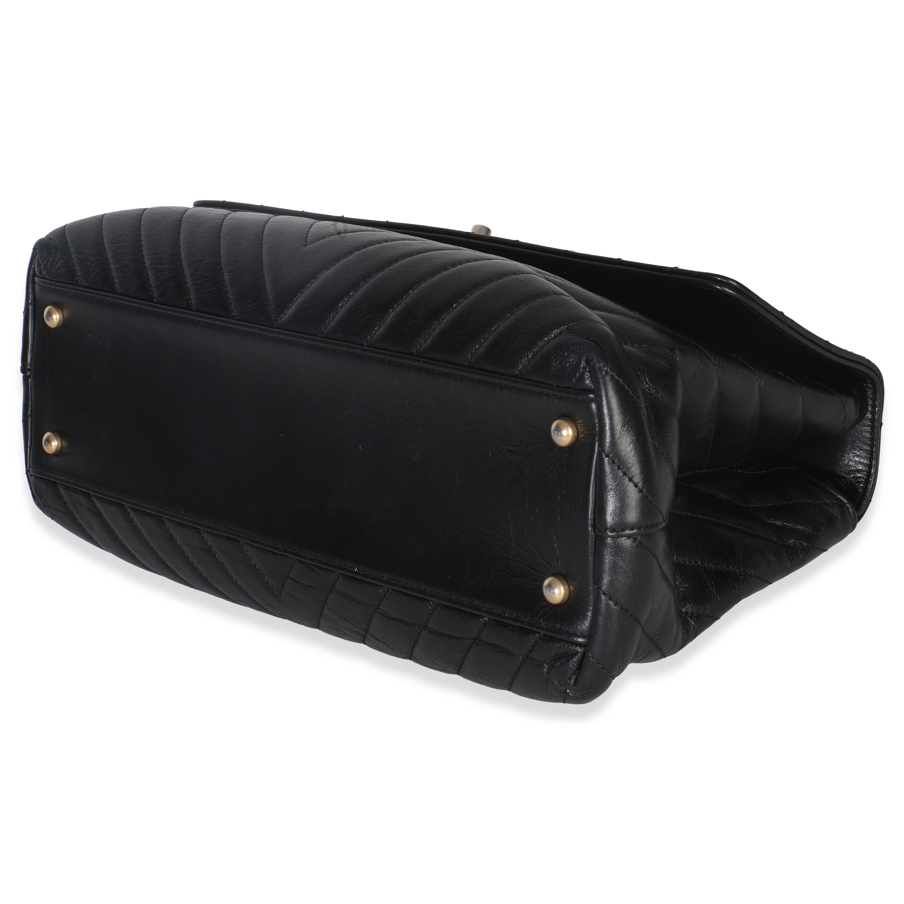 Chanel Black Chevron Aged Calfskin Large Coco Top Handle Bag