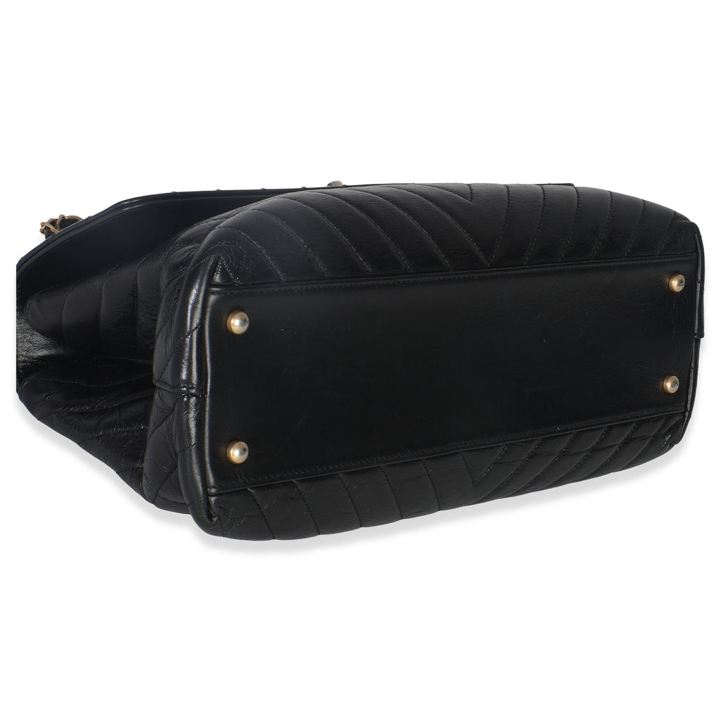 Chanel Black Chevron Aged Calfskin Large Coco Top Handle Bag