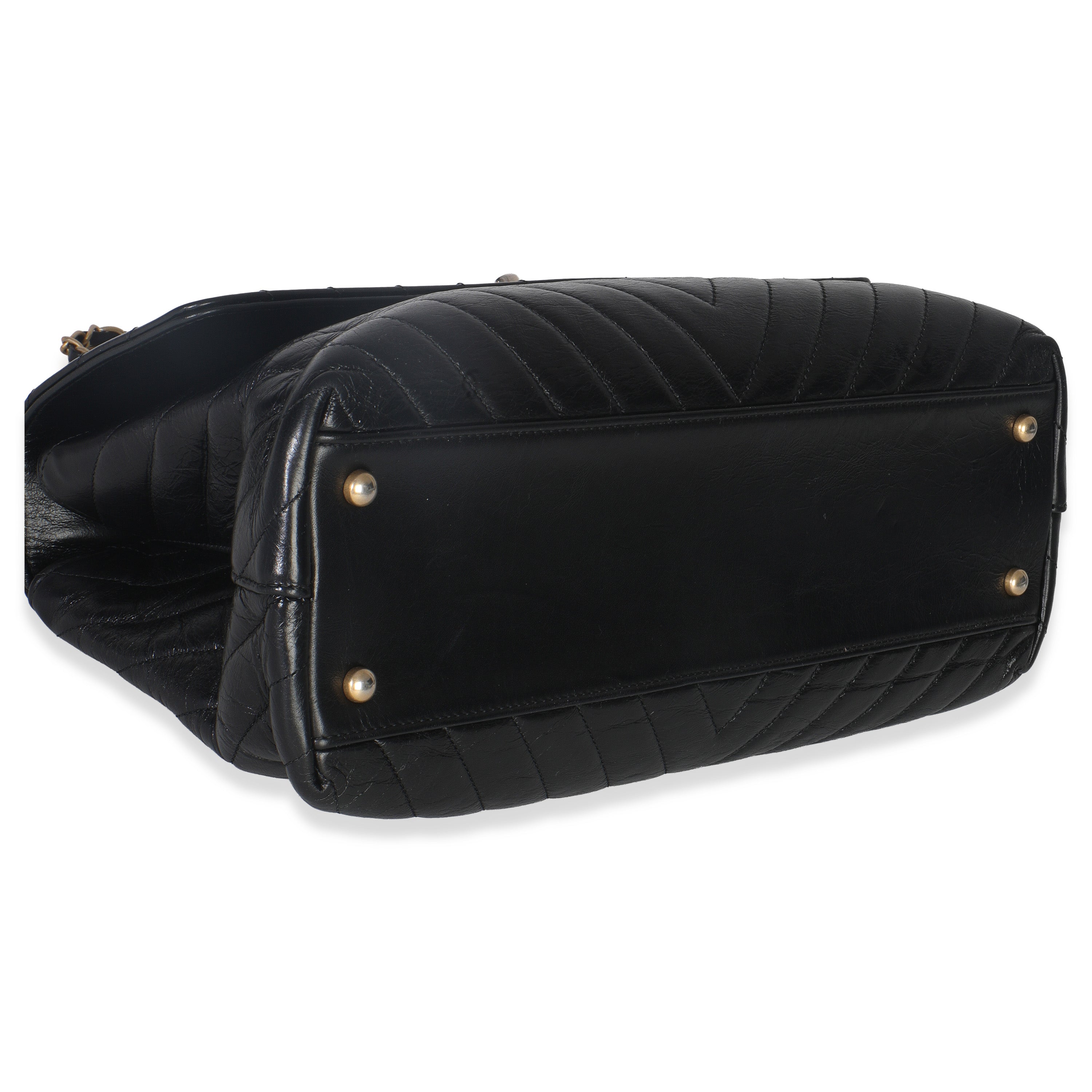 Chanel Black Chevron Aged Calfskin Large Coco Top Handle Bag