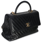 Chanel Black Chevron Aged Calfskin Large Coco Top Handle Bag