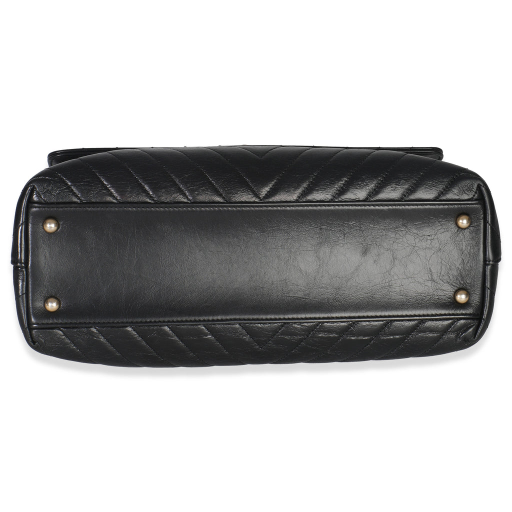 Chanel Black Chevron Aged Calfskin Large Coco Top Handle Bag