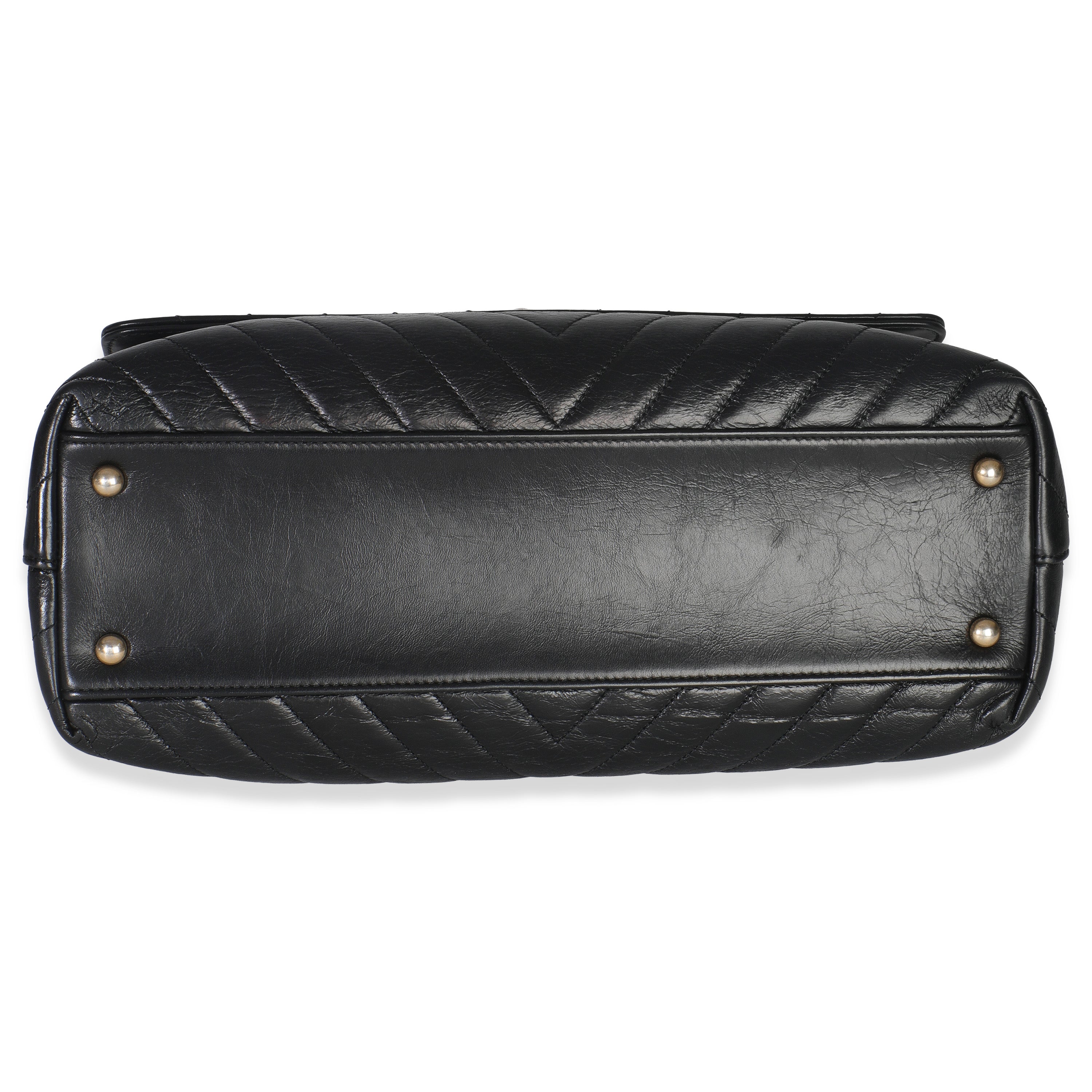 Chanel Black Chevron Aged Calfskin Large Coco Top Handle Bag
