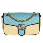 Gucci Blue Yellow Calfskin Matelasse Diagonal Torchon Small GG Marmont Bag