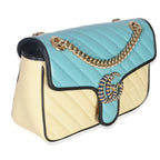 Gucci Blue Yellow Calfskin Matelasse Diagonal Torchon Small GG Marmont Bag