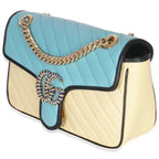 Gucci Blue Yellow Calfskin Matelasse Diagonal Torchon Small GG Marmont Bag