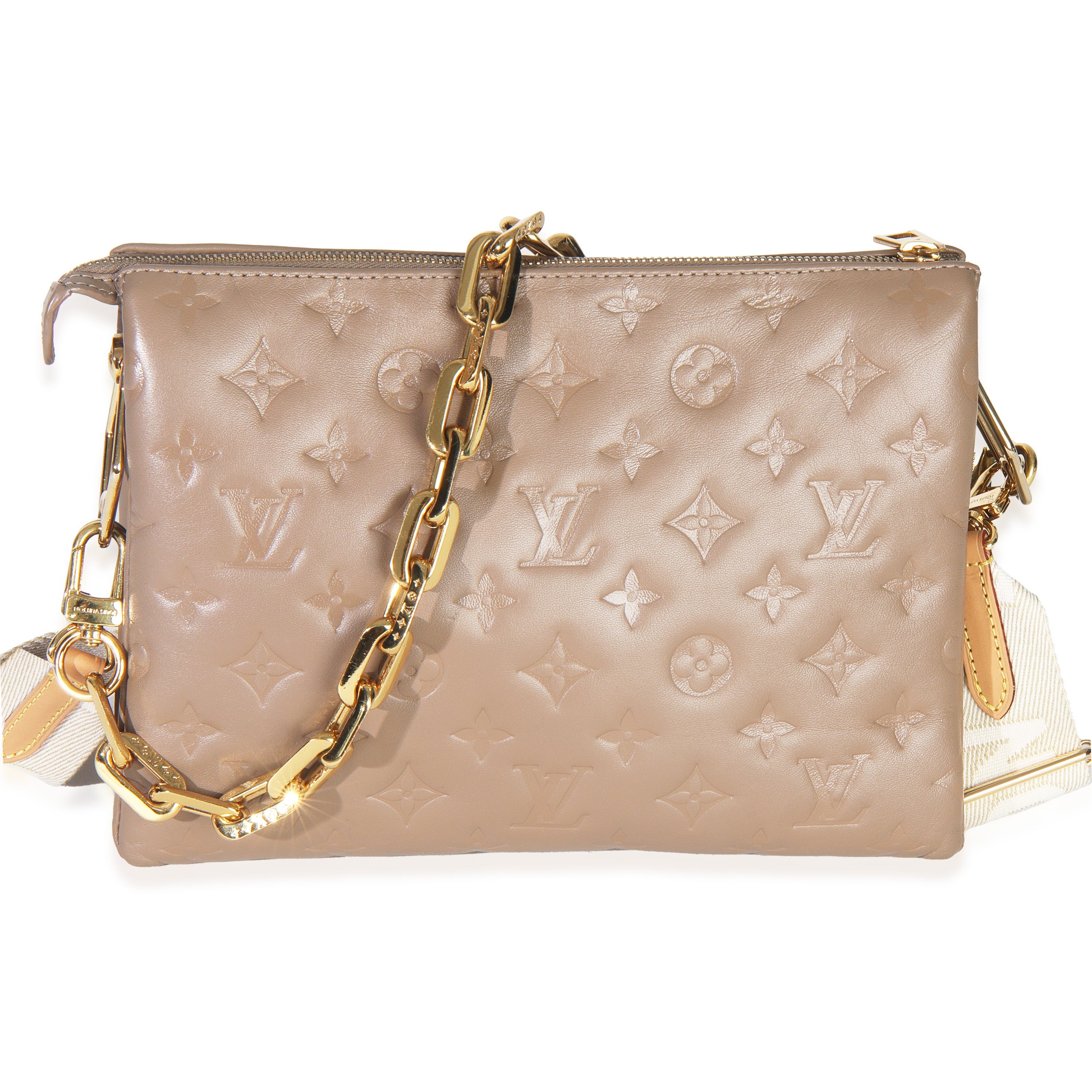 Louis Vuitton Taupe Monogram Embossed Lambskin Coussin PM