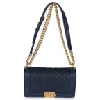 Chanel Navy Quilted Caviar Old Medium Boy Handbag