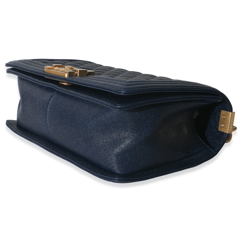 Chanel Navy Quilted Caviar Old Medium Boy Handbag
