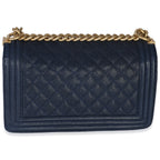 Chanel Navy Quilted Caviar Old Medium Boy Handbag