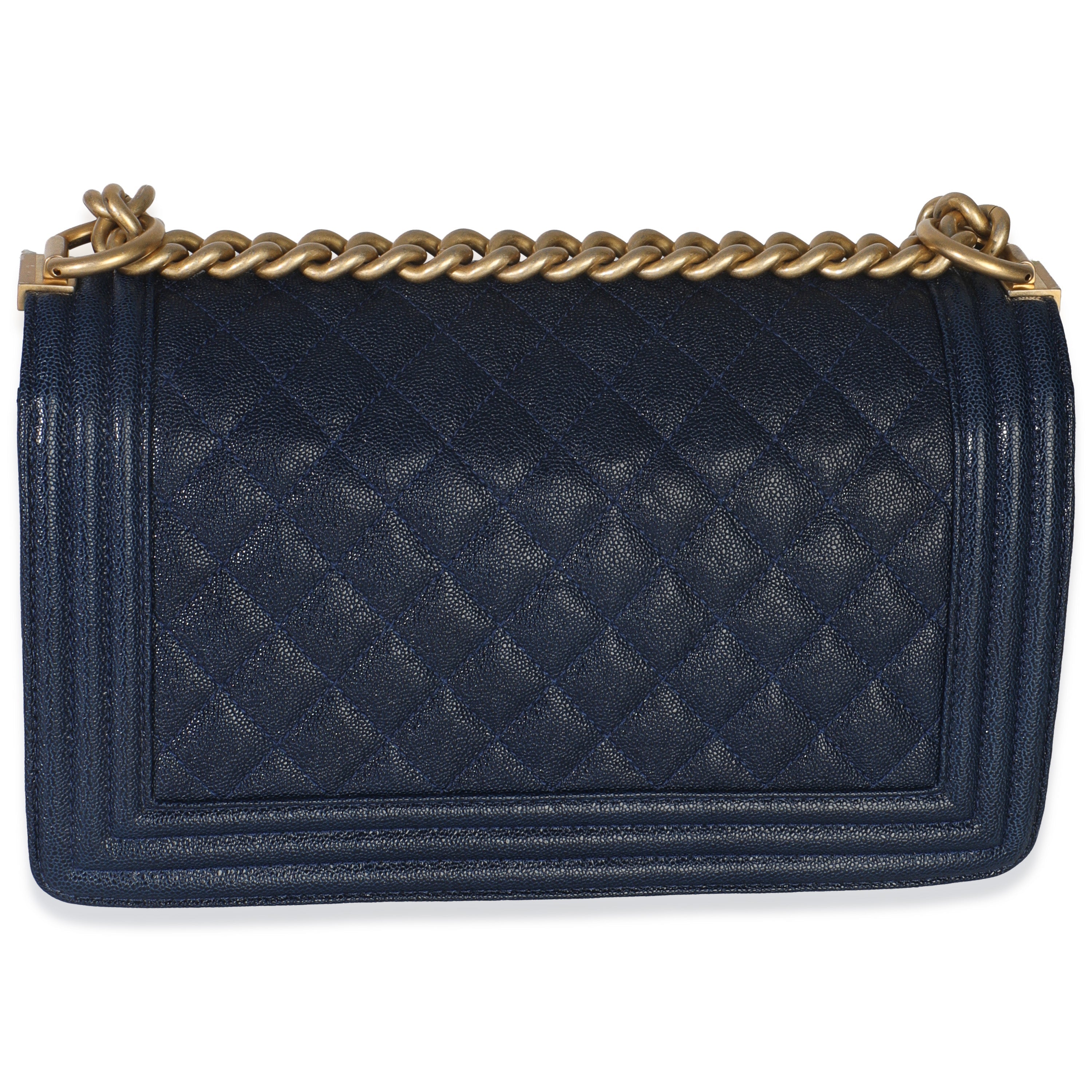 Chanel Navy Quilted Caviar Old Medium Boy Handbag