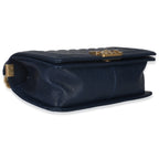 Chanel Navy Quilted Caviar Old Medium Boy Handbag