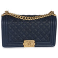 Chanel Navy Quilted Caviar Old Medium Boy Handbag