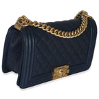 Chanel Navy Quilted Caviar Old Medium Boy Handbag