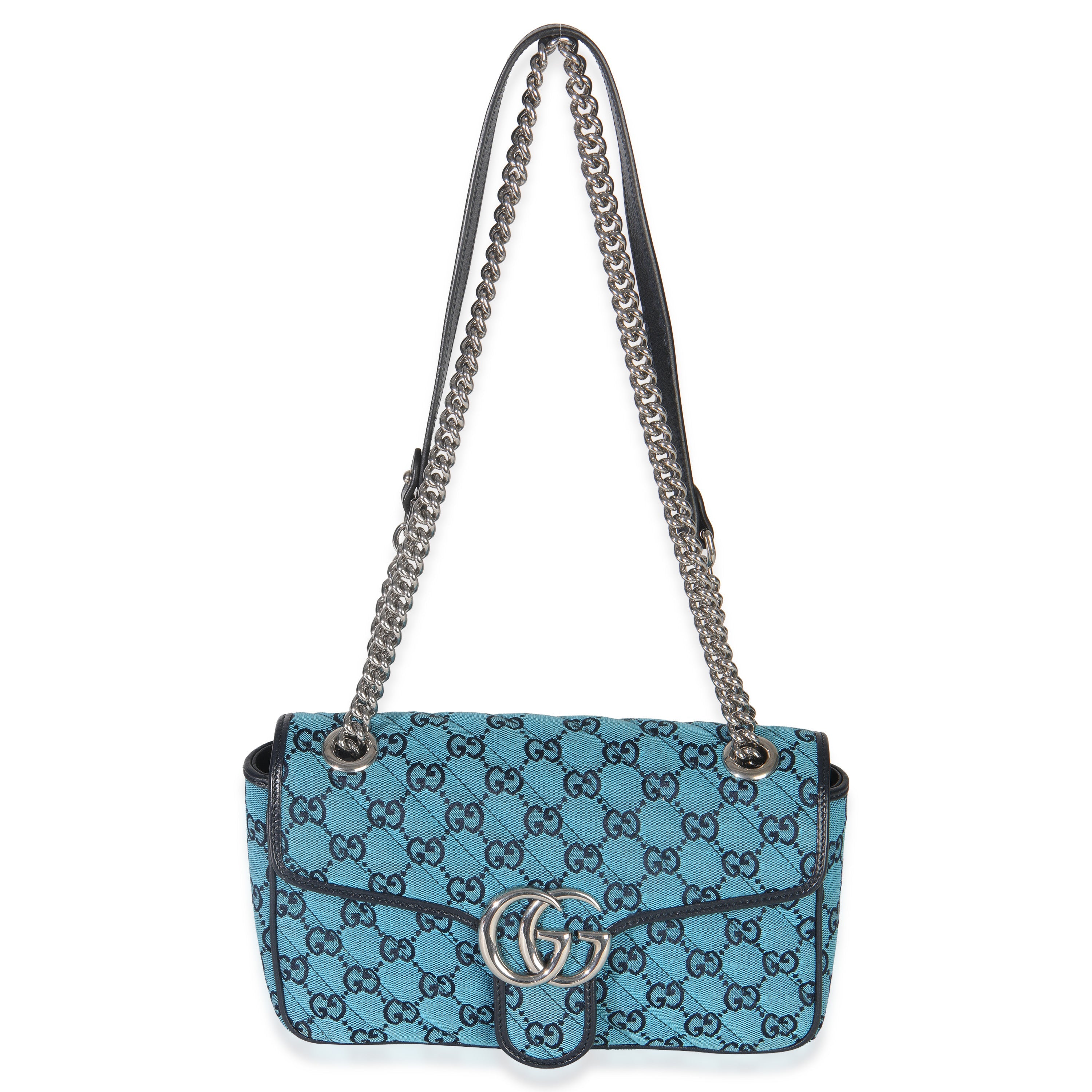 Gucci Blue GG Canvas Diagonal Small GG Marmont Bag